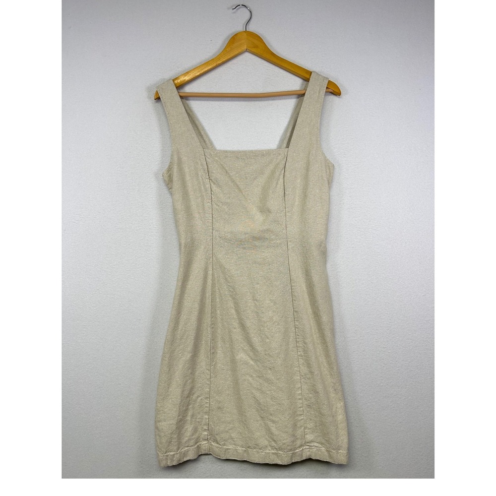 Coastal Minimalist Old Navy M Tall Beige Linen Blend Square Neck Mini Dress